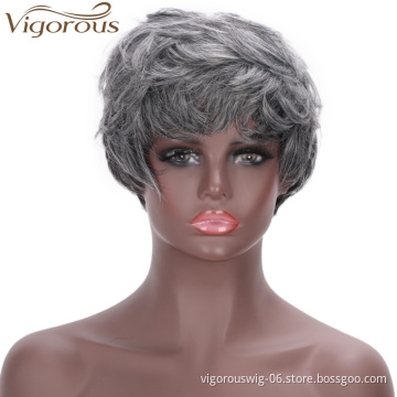 Vigorous Hot Bob Ombre Grey Short Pixie Cut Wig Synthetic Machine Made Wigs for African American Women Cosplay Daily Party  Use